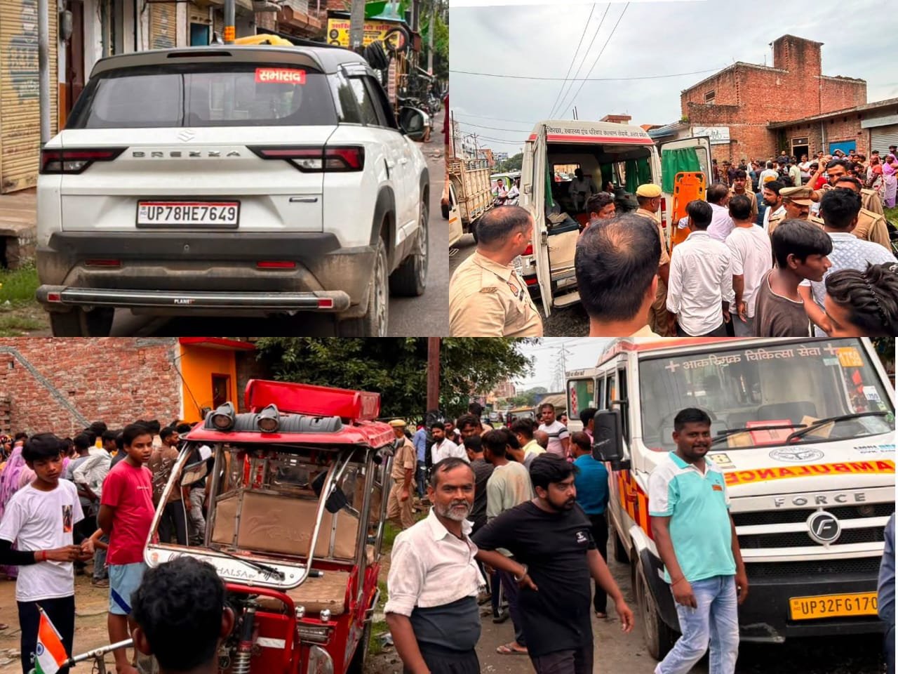रेती में ई-रिक्शा को कार ने मारी टक्कर, चार घायल  शाहजहांपुर। आरसी मिशन थाना क्षेत्र के रेती मोहल्ले में मंगलवार को कल्याण सिंह सामुदायिक भवन के सामने तेज रफ्तार कार ने ई-रिक्शा में टक्कर मार दी। हादसे में ई-रिक्शा सवार दो महिलाओं समेत चार लोग घायल हो गए। टक्कर लगते ही ई-रिक्शा पलट गया और मौके पर ची